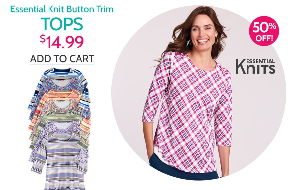 Essential Knit Button Trim Tops $14,99 Add to Cart