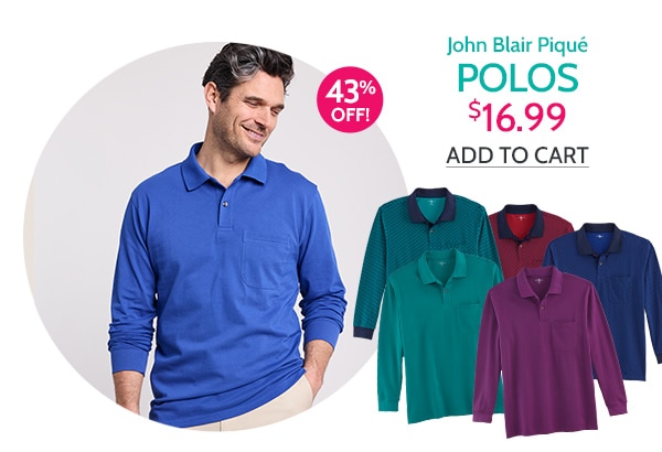 John Blair Pique Polos $16.99 Add to Cart
