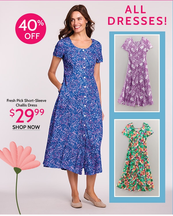 40% All Dresses! Fresh Pick Short Sleeve Challis Dress $29.99 - Shop Now