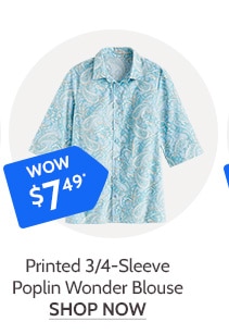 Hurry Limited Time Wow Prices! Printed 3/4 Sleeve poplin Womder Blouse - Shop Now