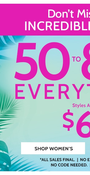 Big Summer Sale! 50% to 80% Off Sitewide! Styles as low as $6.99 - Shop Women's