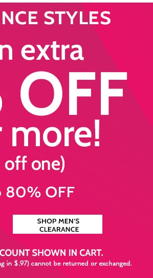 All Clearance take an extra 30% Off two or more! Or 20% Off one. DSave up to 805 off - Shop Men's Clearance