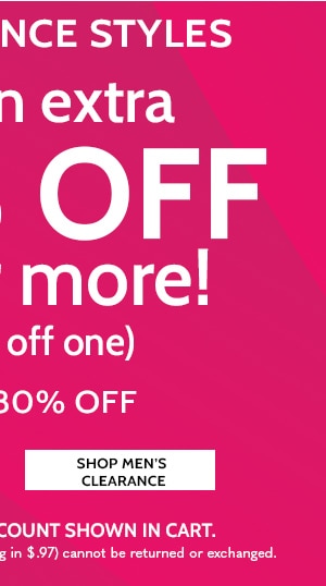 All Clearance take an extra 30% Off two or more! Or 20% Off one. DSave up to 805 off - Shop Men's Clearance