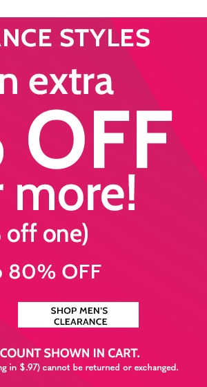 All Clearance take an extra 30% Off two or more! Or 20% Off one. DSave up to 805 off - Shop Men's Clearance