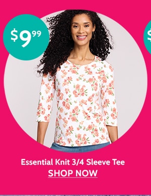 Lowest Prices of the Season! Essential Knit 3/4 Sleeve Tee - Shop Now