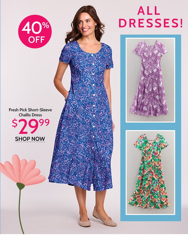 40% All Dresses! Fresh Pick Short Sleeve Challis Dress $29.99 - Shop Now