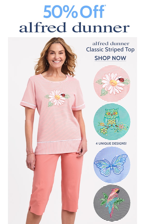50% off alfred dunner alfred dunner Striped Top - Shop Now