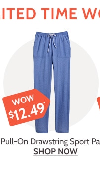 Hurry Limited time Wow Prices! Pull on Draw String Sport Pants - Shop Now