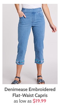 Denimease Embroidered Flat Waist Capris as low as $19.99