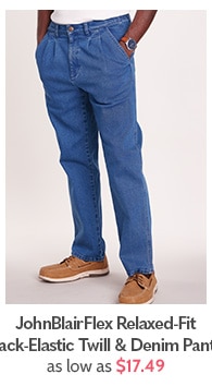 JohnBlairFlex Relaxed Fit Back Elastic Twill & denim Pants as low as $17.49