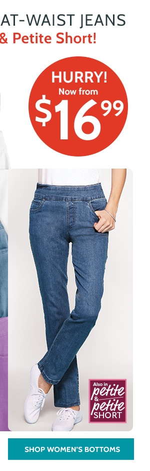 Denimease Flat Waist Jeans also in Petite and Petite Short! Hurry Now $16.99 - Shop Women's Bottoms