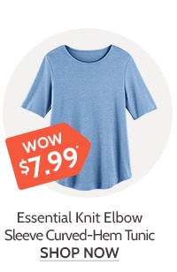 Essectial Knit Elbow Sleeve Curved Hem tunic - Shop Now