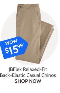 JBFlex Relaxed Fit Banc Elastic Casual Chinos Wow $15.99 - Shop Now