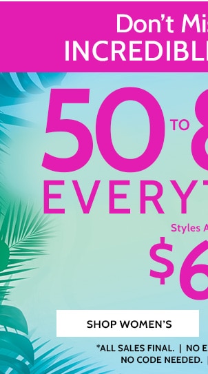 Big Summer Sale! 50% to 80% Off Sitewide! Styles as low as $6.99 - Shop Women's