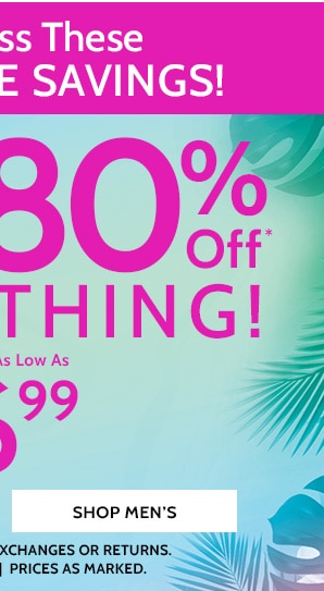 Big Summer Sale! 50% to 80% Off Sitewide! Styles as low as $6.99 - Shop Men's