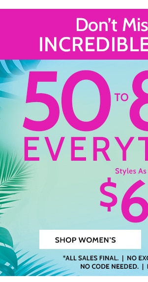 Big Summer Sale! 50% to 80% Off Sitewide! Styles as low as $6.99 - Shop Women's