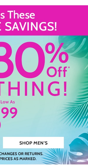 Big Summer Sale! 50% to 80% Off Sitewide! Styles as low as $6.99 - Shop Men's