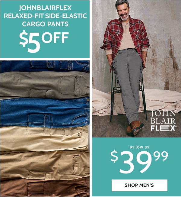 JohnBlair Flex Relaxed-Fit Side-Elastic Cargo Pants $5 off as low as $39.99 - Shop Now