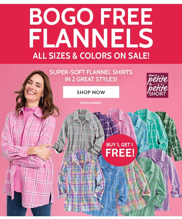 BOGO FREE FLANNELS All Sizes & Colors on Sale! Super Soft Flannel Shirt in 2 Great styles buy 1 get 1 Free!- Shop now