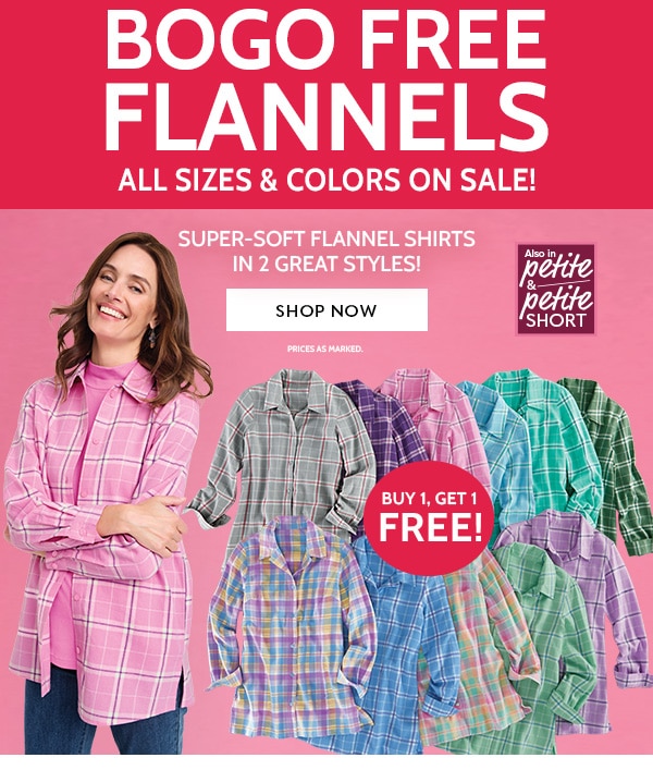 BOGO FREE FLANNELS All Sizes & Colors on Sale! Super Soft Flannel Shirt in 2 Great styles buy 1 get 1 Free!- Shop now
