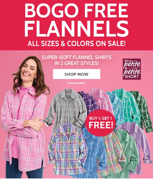 BOGO FREE FLANNELS All Sizes & Colors on Sale! Super Soft Flannel Shirt in 2 Great styles buy 1 get 1 Free!- Shop now