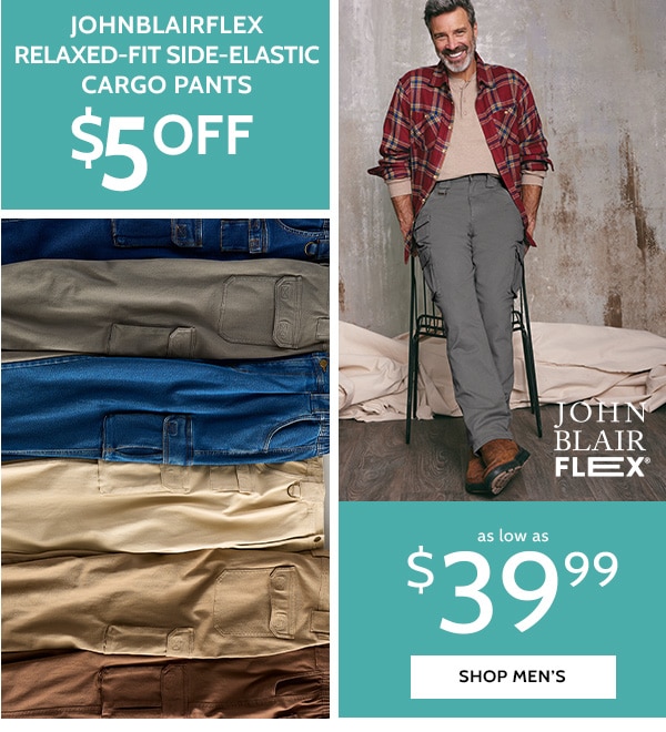 JohnBlair Flex Relaxed-Fit Side-Elastic Cargo Pants $5 off as low as $39.99 - Shop Now