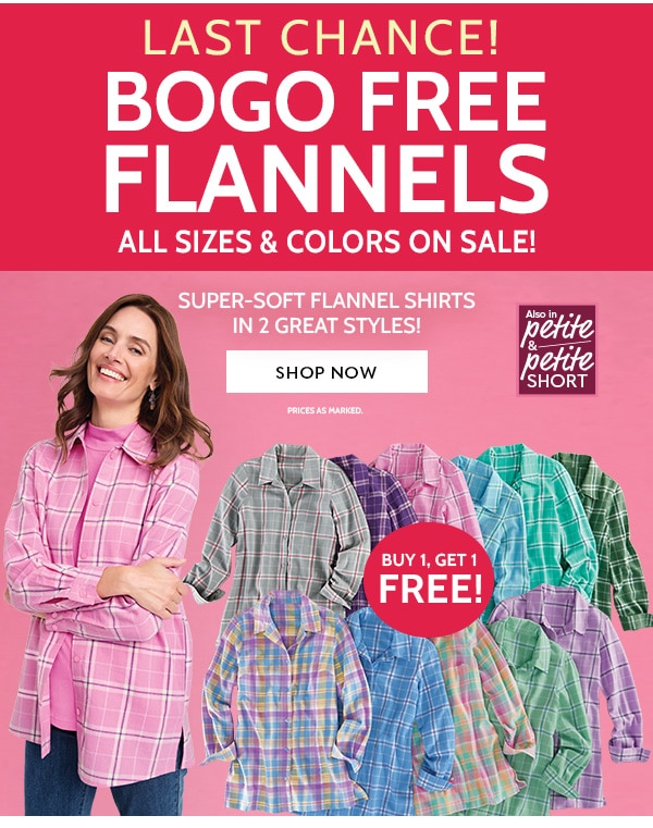 Last Chance! BOGO FREE FLANNELS All Sizes & Colors on Sale! Super Soft Flannel Shirt in 2 Great styles buy 1 get 1 Free!- Shop now
