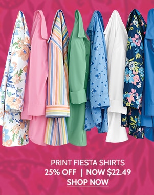 Print Fiesta Shirts 25% Off | Now $22.49 - Shop Now
