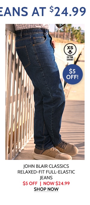 John Blair Jeans at $24.99 - John Blair Classics Relaxed Fit Full Elastic Jeans $5 Off | Now $24,99 - Shop Now