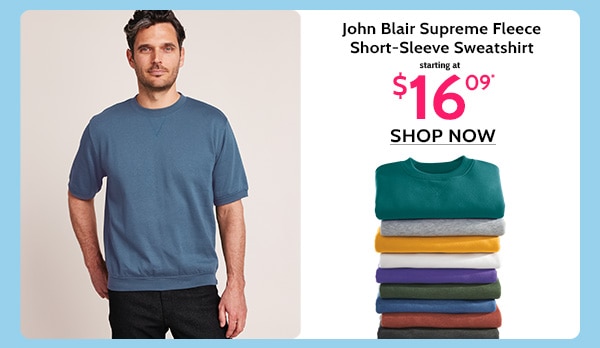 John Blair Supreme Fleece Short-Sleeve Sweatshirt